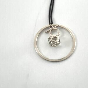 Vintage Circle 28-30" Black Chain Necklace with "caged" Faux Diamond Pendant